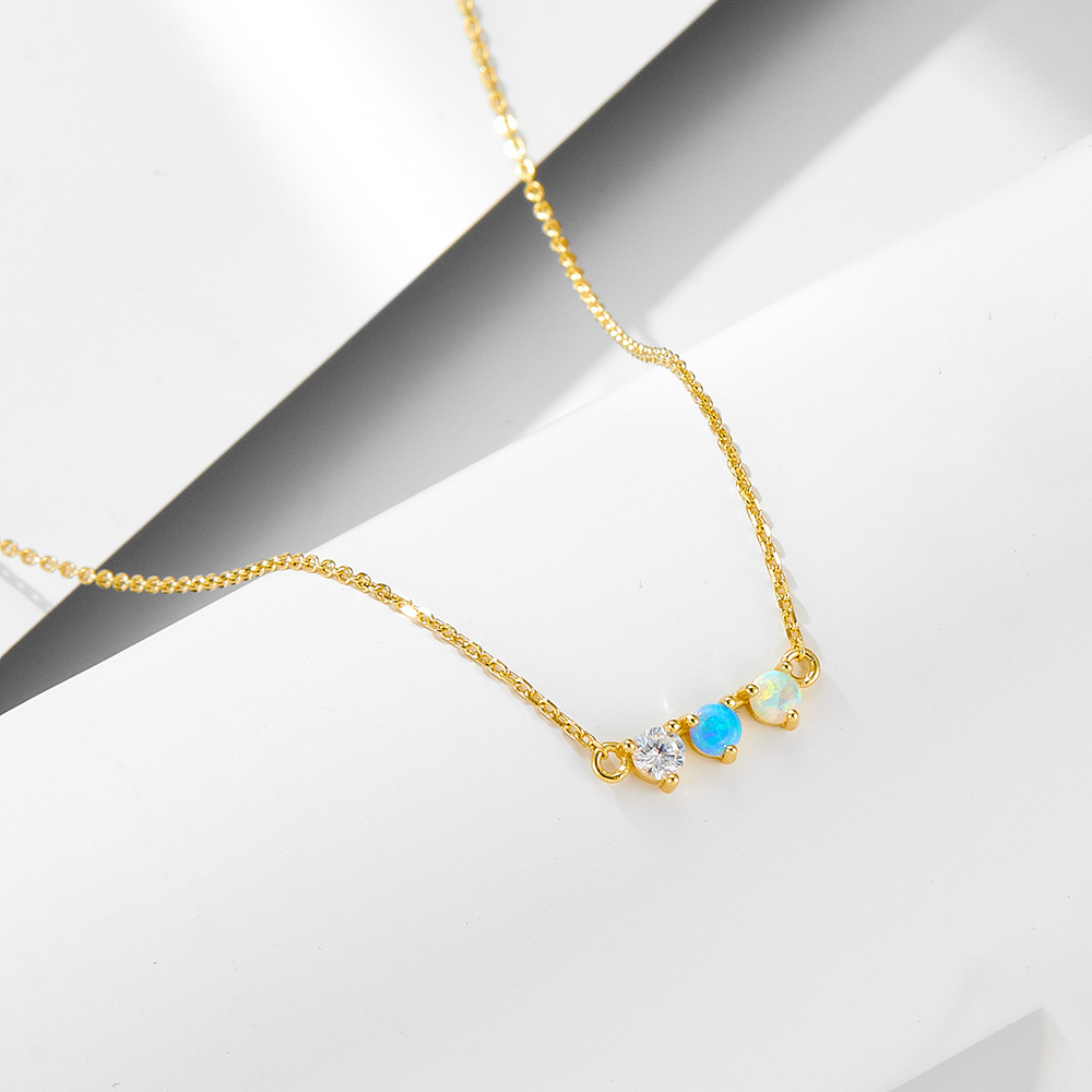 cable chain Chain Type 925 Sterling Silver Round Opal Necklace