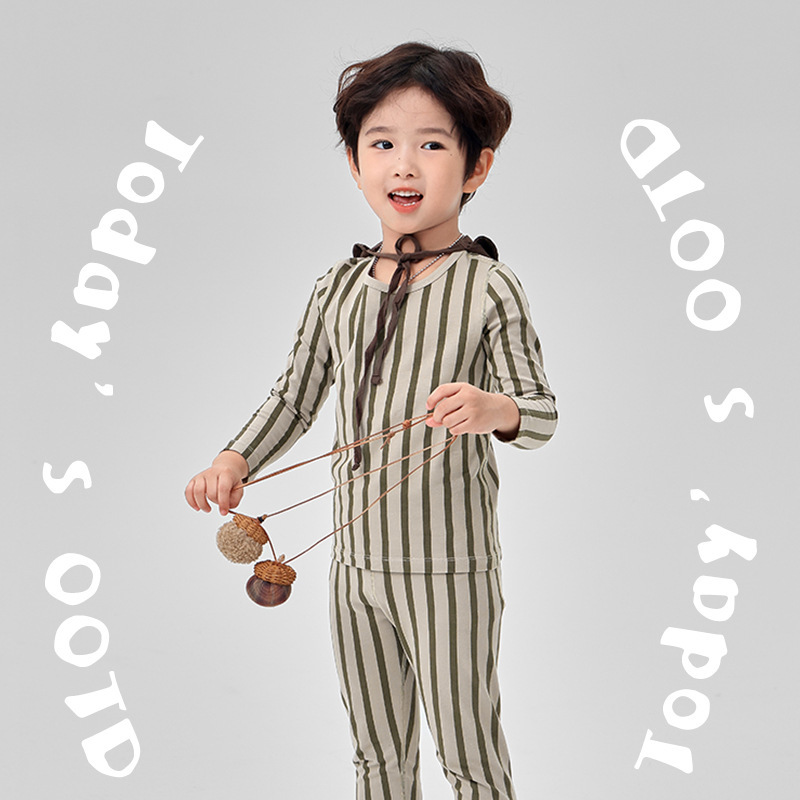ZYZ American Stripe 어린이 파자마 가을 및 겨울 새로운 어린이 속옷 세트 클래스 A Leica 뼈없는 어린이 홈 옷