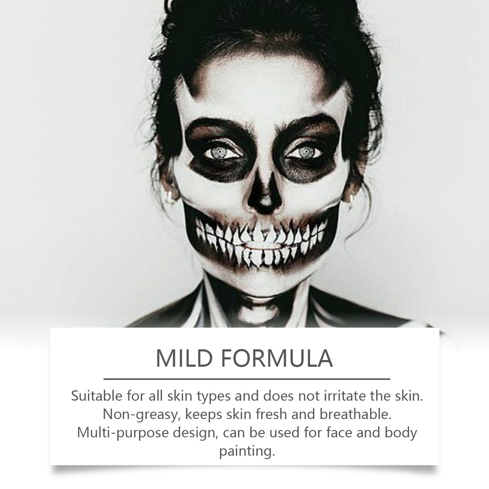 Black  White Face Paint Kit - Long-Lasting Waterproof Halloween Makeup Set