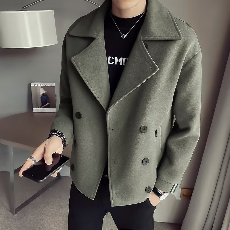 Woolen Thickened Suit Jacket Men's Trendy Brand Suit Short Woolen Coat Autumn and Winter Men's Clothing