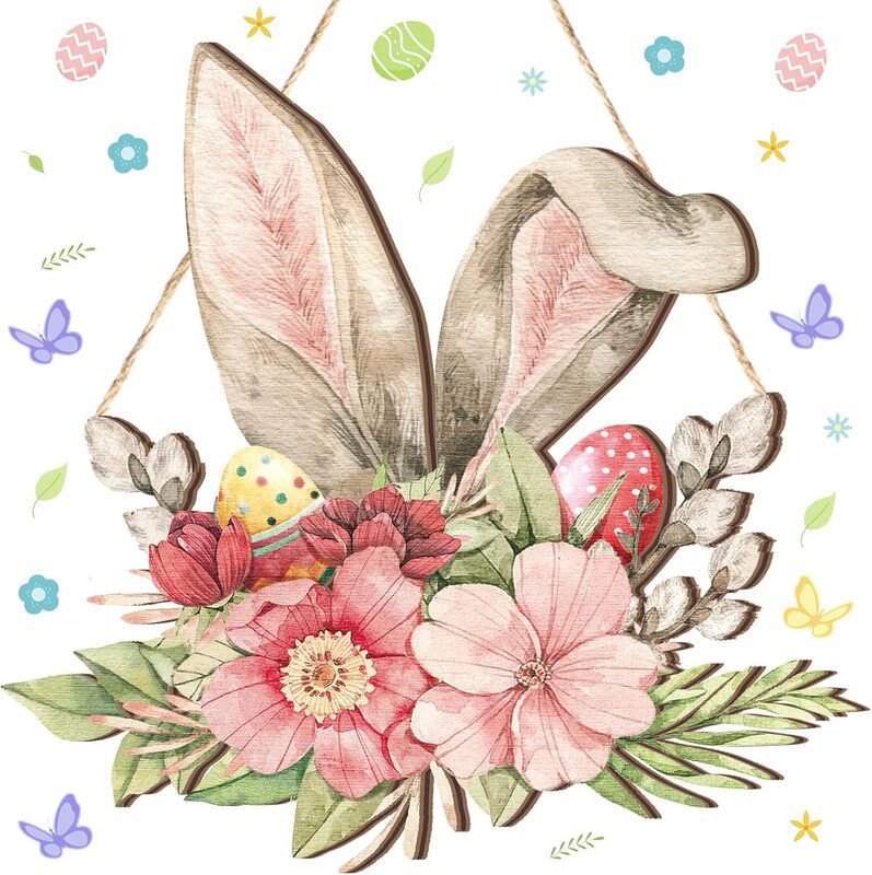 Easter Bunny Welcome Door Sign Easter Wall Hanging for Front Door Wooden Porch Decor Wall Foot