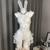 White bunny girl + headdress + white butterfly stockings