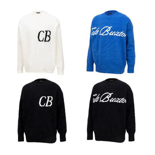 Fashion brand CB simple letter logo jacquard sweater pullover men's and women's round neck all-match sweater cross-border wholesale
