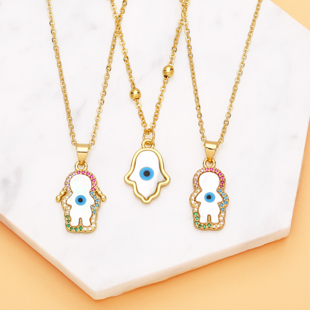 fashion palm eye pendant necklace creative colored diamond devilu0027s eye copper necklace