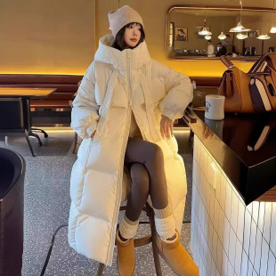 K-Style of High-Quality Off-Season White Duck down Large Quilt down Jacket for Women New Long over the Knee 2024 Winter