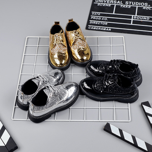 Children's small leather shoes spring and summer new style sequin boys British style soft bottom student performance shoes black fashionable children's shoes