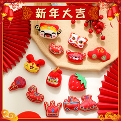 Chinese Red God of Wealth plush brooch wholesale embroidery cute diy pendant little tiger lollipop hair accessories
