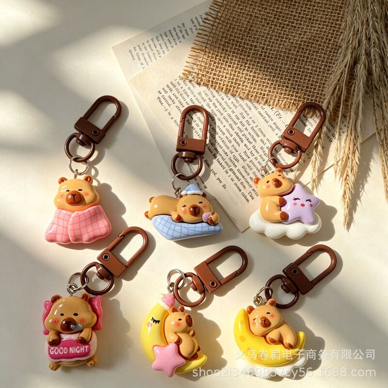 Capybara Keychain Cute Student Backpack Pendant Capybara Doll Keyring DIY Accessories Wholesale Bead Art