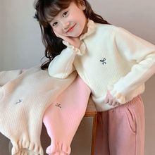 女大童毛衣中大童加厚一体绒针织衫秋冬新款简约打底线衣保暖内搭