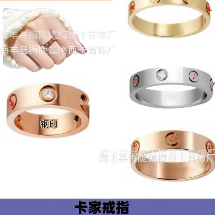 Kajia's Classic Love Ring Thickly Plated with 18K Gold Screw Thread Wide Version Narrow Version Single Diamond Three Diamond Full Diamond Ring