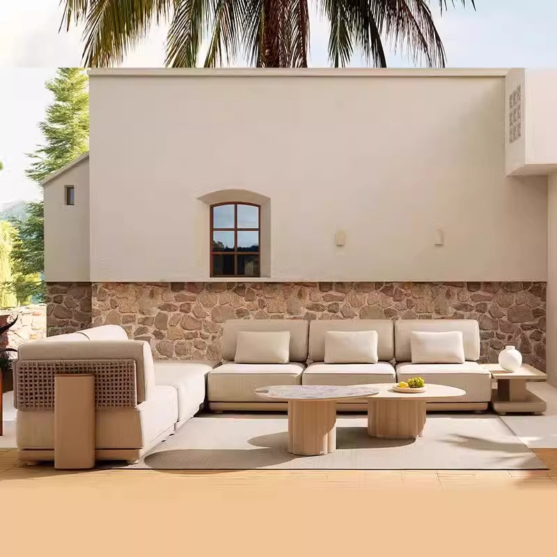 Muebles al aire libre creativos impermeables casa combinación sofá de caña doble mesa de comedor silla terraza silla de balcón