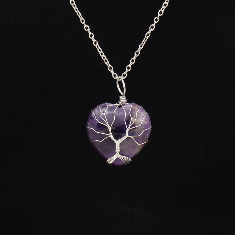 Retro Heart Shape natural stone Copper Plating Pendant Necklace 1 Piece