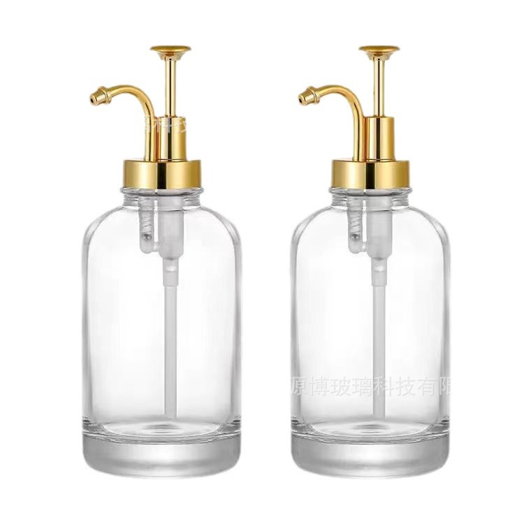 Material blanco de cristal transfronterizo, jarabe redondo de 500ml, dispensador de café, botella de loción, jabón cuadrado de 16oz, botella de desinfectante de manos