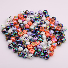 ハロウィーンアクリルプリントUVメッキストレート穴ボールオレンジ色カボチャブロックDIY携帯電話チェーンビーズ付きペン