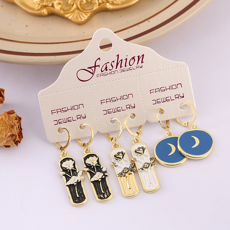 1 Set Fashion Flower Alloy Enamel Womenu0027S Dangling Earrings