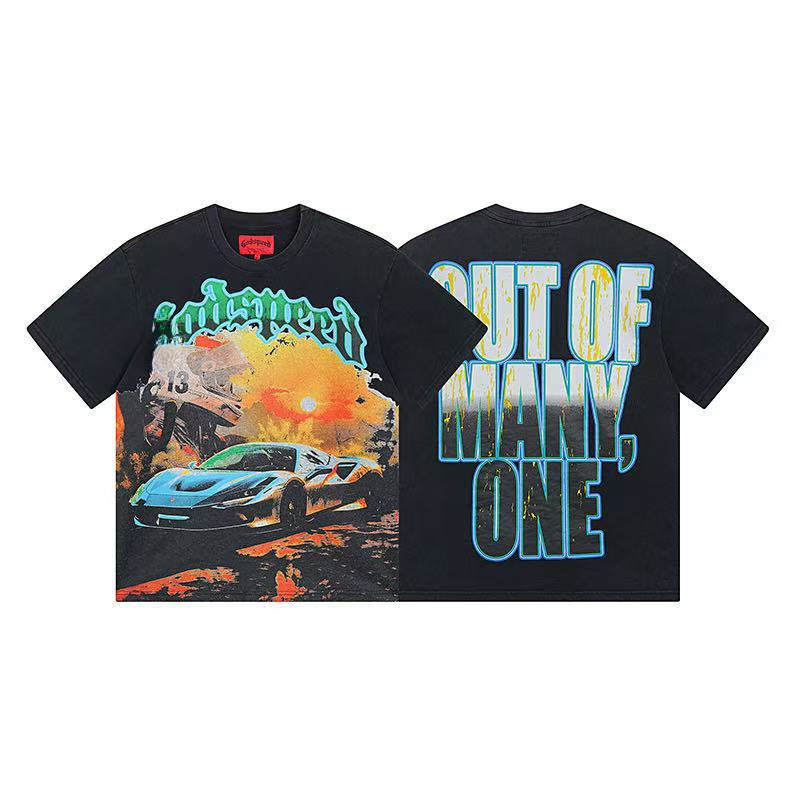 25ss アメリカのトレンディなブランド GOD ロックバンド ヒップホップ レタープリント 半袖 高品質 コットン Tシャツ カップル同スタイル|undefined