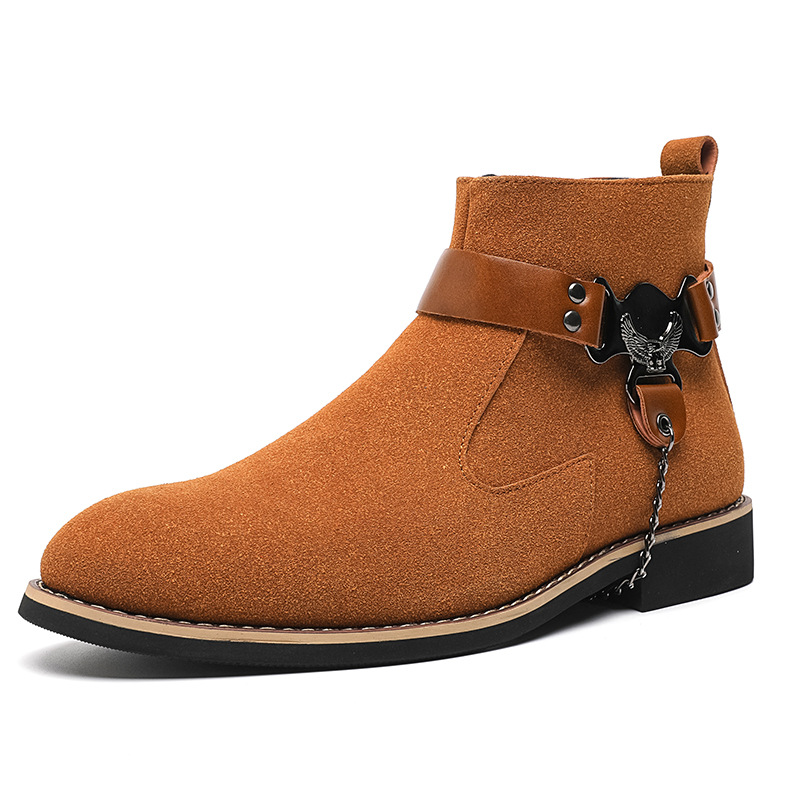 Otoño estilo británico moda cadena alta Martin botas retro casual color sólido botas cortas transfronterizas de gran tamaño botas de cuero para hombres