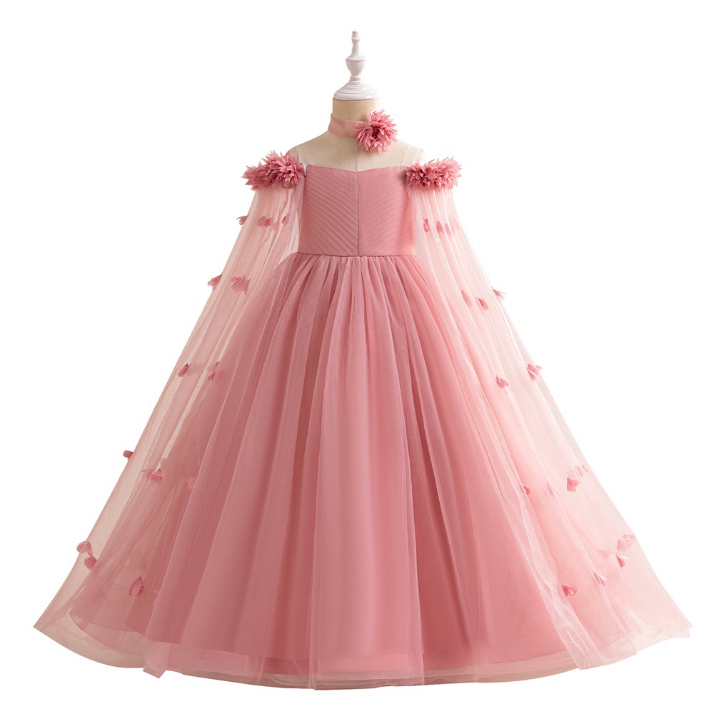 Amazon vestido de niñas vestido de princesa larga vestido de niñas espectáculo vestido de malla de cola vestido de niños al por mayor