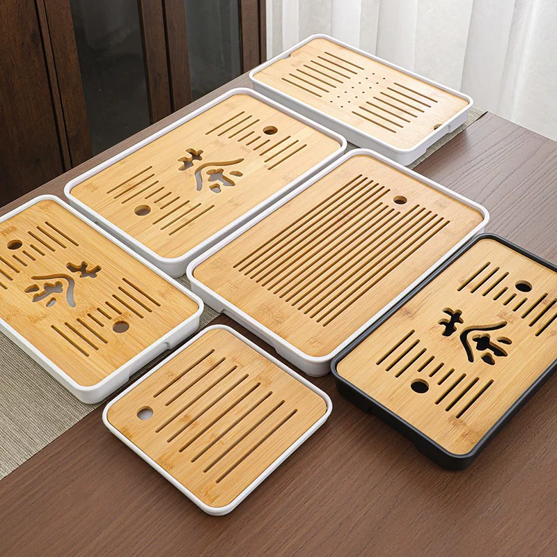 Bamboo Tea Tray — Rectangular & Square Drip Trays, Multi-Size 19–43 cm, Storage & Drainage