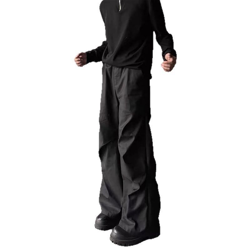 Planetary World Cleanfit Geplooide, vloerlange, uitlopende casual broek, losvallende zwarte broek voor heren_voghion.com