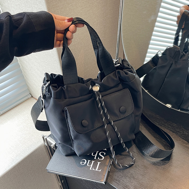 Casual Small Drawstring Bucket Bag, Versatile Lightweight Oxford Cloth Handbag, Shoulder Crossbody Bag, Mini Tote Bag - Thumbnail 4
