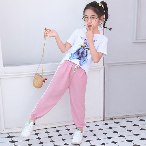 Children's Anti-mosquito Pants Summer  New Girls' Sports Pants Nine-Point Pants Korean Style Children's Clothing Medium and Big Children's Pants Wholesale