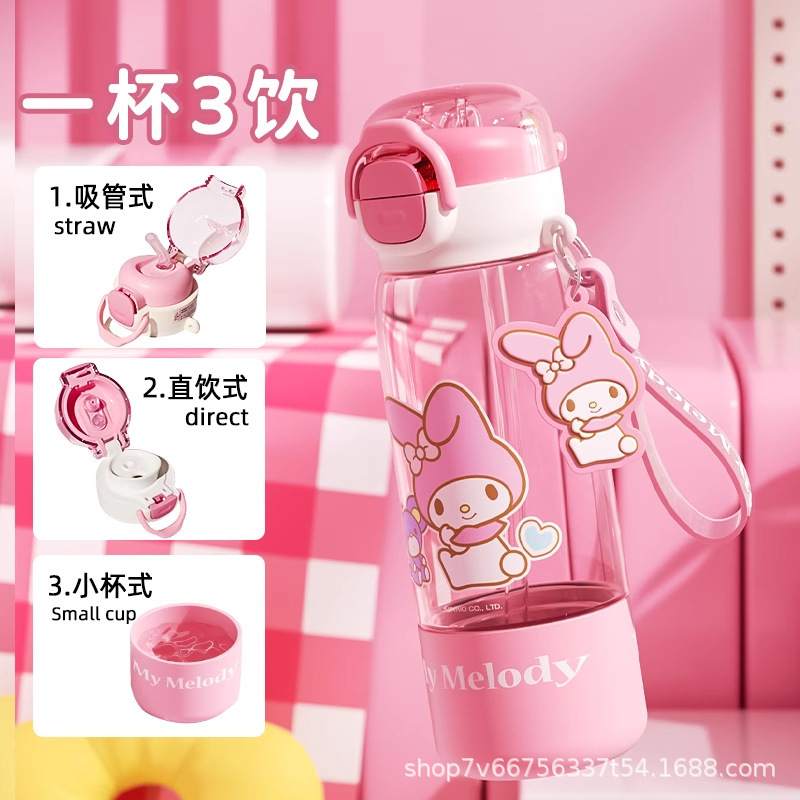 三丽鸥儿童水杯上学专用夏季新款2025高颜值女孩外出便携吸管杯子|undefined