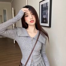 新品新款比春秋娃娃领时尚套装修身显瘦翻领外套休闲阔腿裤两件套