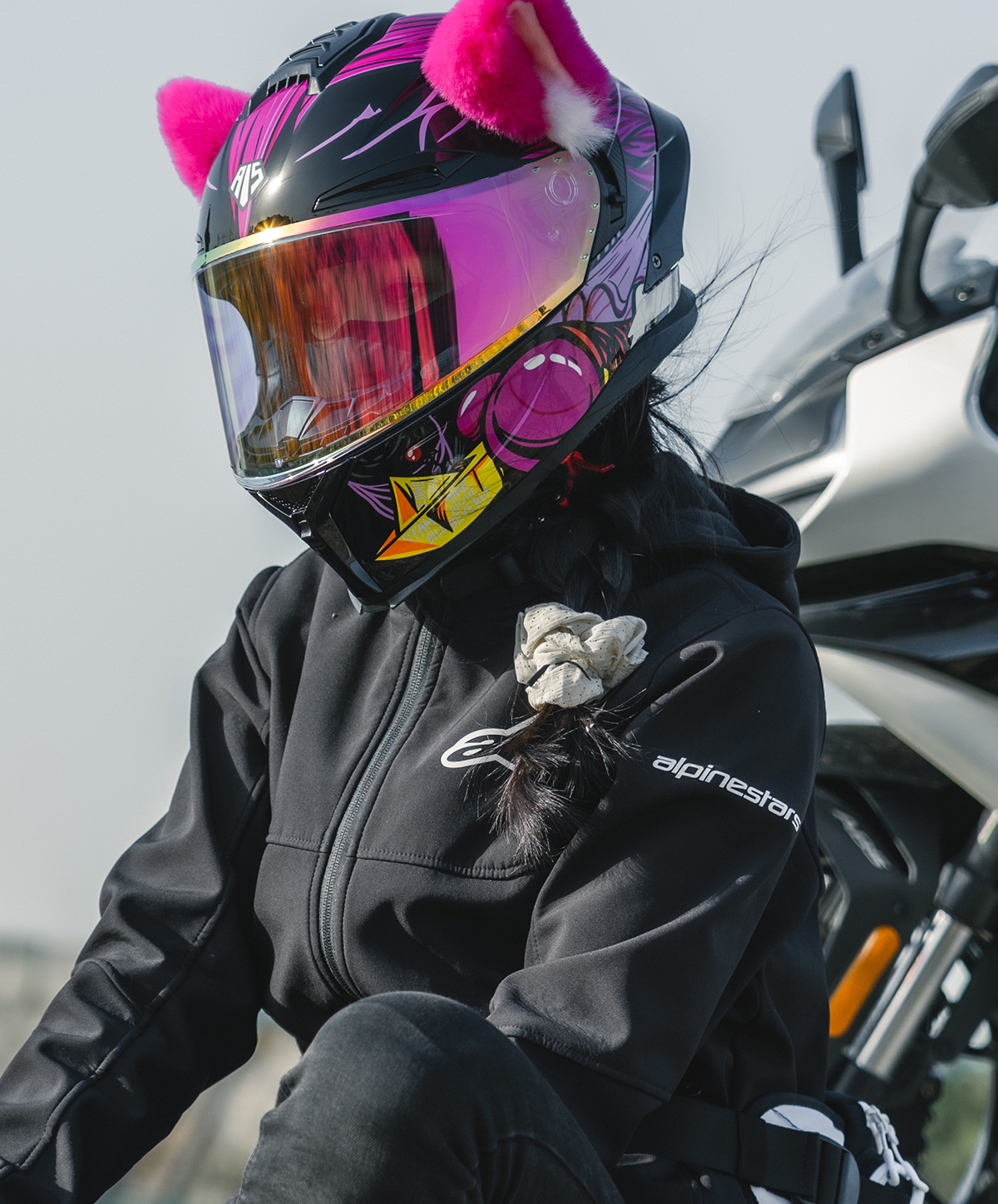 Motorcycle Helmet Full Face 3C Certified with Bluetooth Cat Ears
