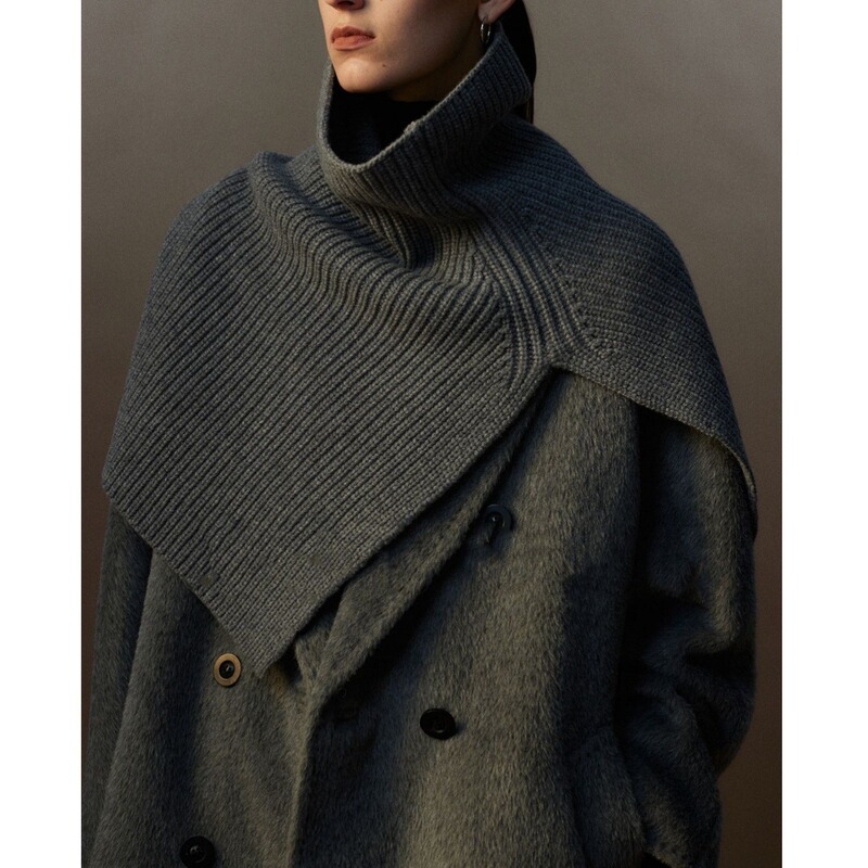 Modeling artifact ultra-fine mernu wool turtleneck slit multi-wear knitted shawl large scarf sweater