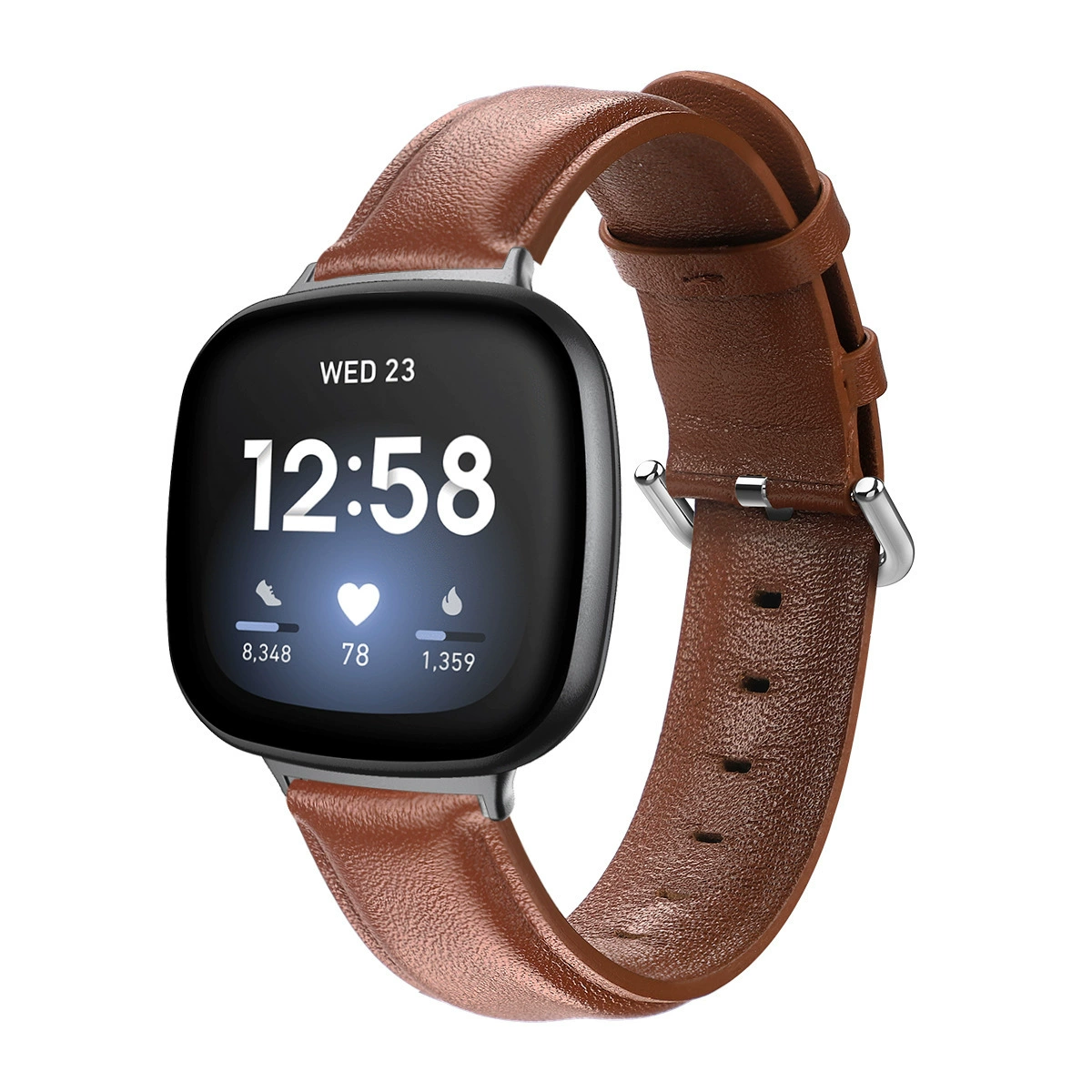 Applicable to Fitbit Versa3 round tail high -body smart leather strap Versa3 piercing edge head layer leather strap