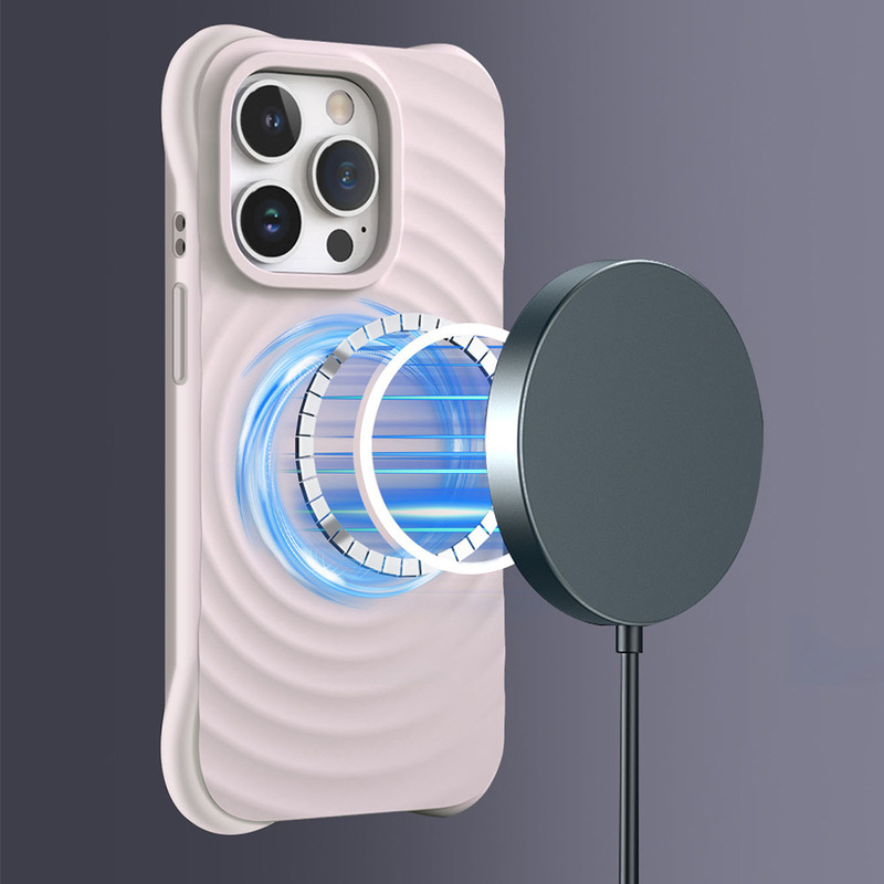 Apple 15promax ワイヤレス磁気電話ケース iphone14 保護カバーに適した人気のソリッドカラーの波状シェル|undefined