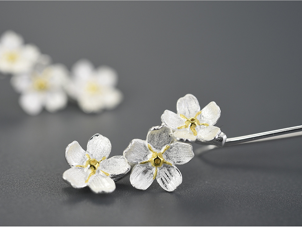 Electroplated Gold Plating Process 1 Pair 925 Sterling Silver Flower Drop Earrings