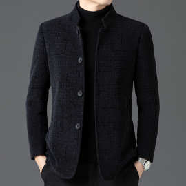 中年加厚雪尼尔外套男士冬季立领加棉夹克中式休闲爸爸装保暖上衣