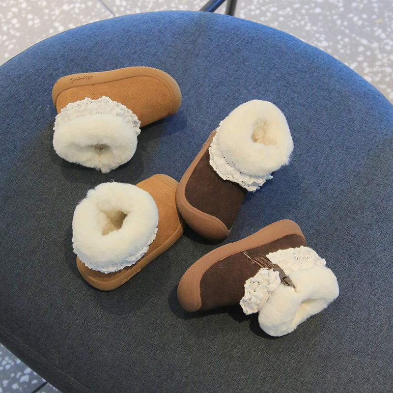 Children's Snow Boots Winter Fleece-Lined Snow-Stepping Thickeneded Warm Baby Toddler Shoes Female Baby Thickeneded Anti-Ski Cotton