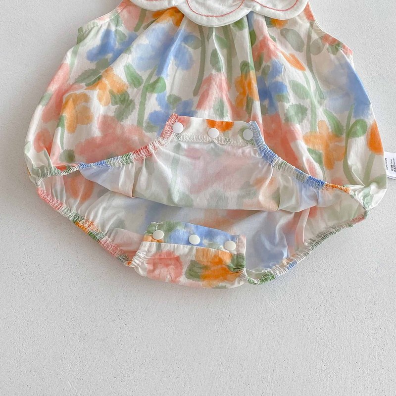 ベビージャンプスーツ、夏服、ベビー韓国風ベスト、ロンパース、女の赤ちゃんの花柄おむつカバー、かわいいお出かけ服|undefined