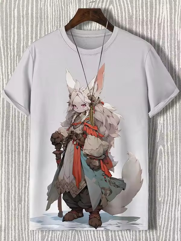 Tinta Jianghu Cat Dog Hero 3D Impresión digital Spot Moda callejera para hombres Camiseta de manga corta con cuello redondo y hombro