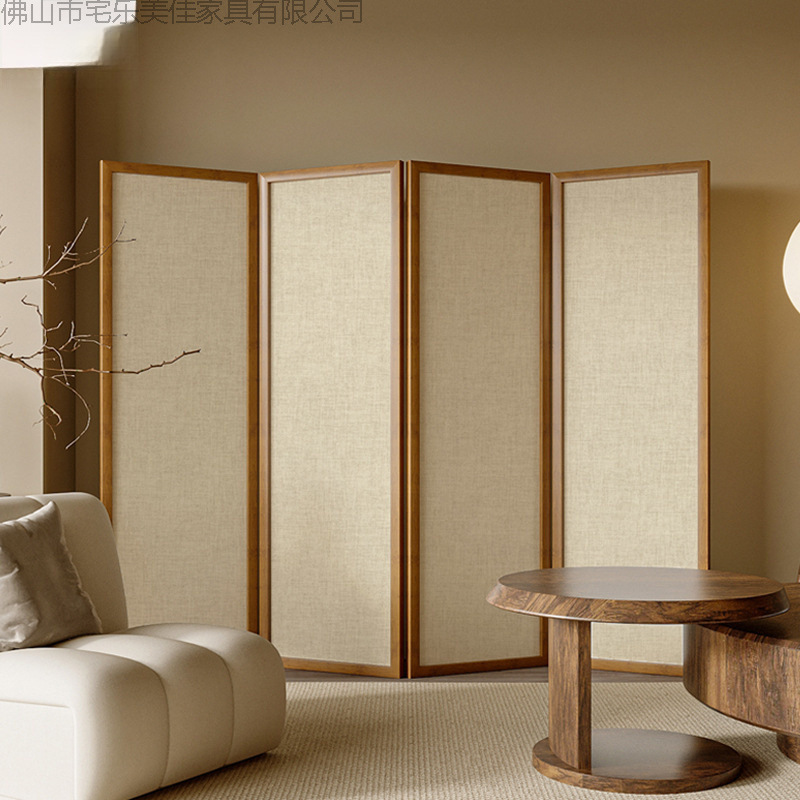 Nanyi Tea Room Zen Japanese Cream Style Solid Wood New Chinese Style Screen Partition Living Room Folding Mobile Home Covering