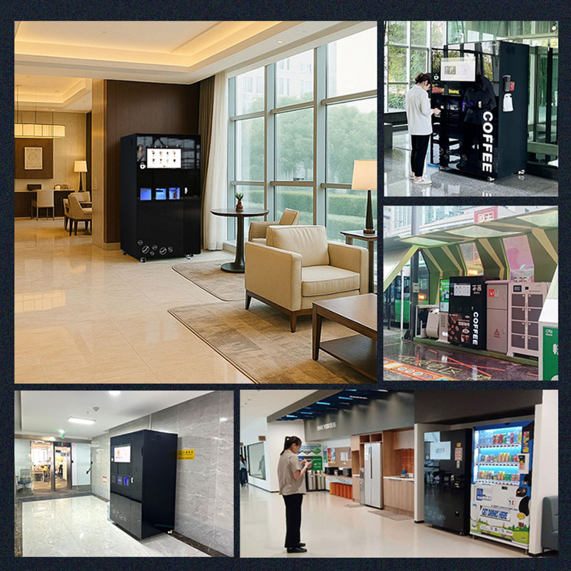 Máquina de café automática no tripulada de 24 horas docenas de bebidas heladas y calientes de doble temperatura rico sabor del sistema de fondo inteligente