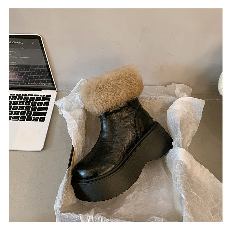 Botas finas elásticas con forro polar grueso y tacones altos, nuevas botas Martin de invierno 2024, zapatos de algodón cálidos para la nieve_voghion.com