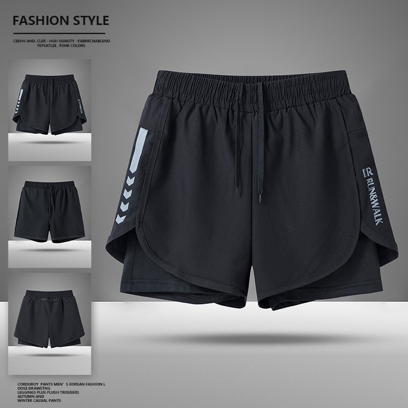 Summer New Men's Loose Double-layer Sports Shorts Swimming Quick-drying Beach Pants Ice Silk Breathable Running Casual Pants