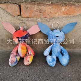 云南民族蓝染布艺动物 扎染可爱兔子小熊钥匙扣挂件手工公仔礼品