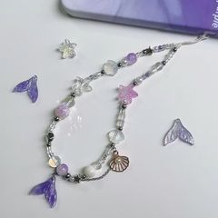 原創自製紫色魚群貝殼吊墜手機掛繩手工diy串珠ccd鏈條相機鏈