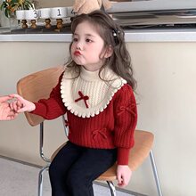 女童套头毛衣2025加绒加厚新款儿童洋气打底时髦宝宝针织衫上衣