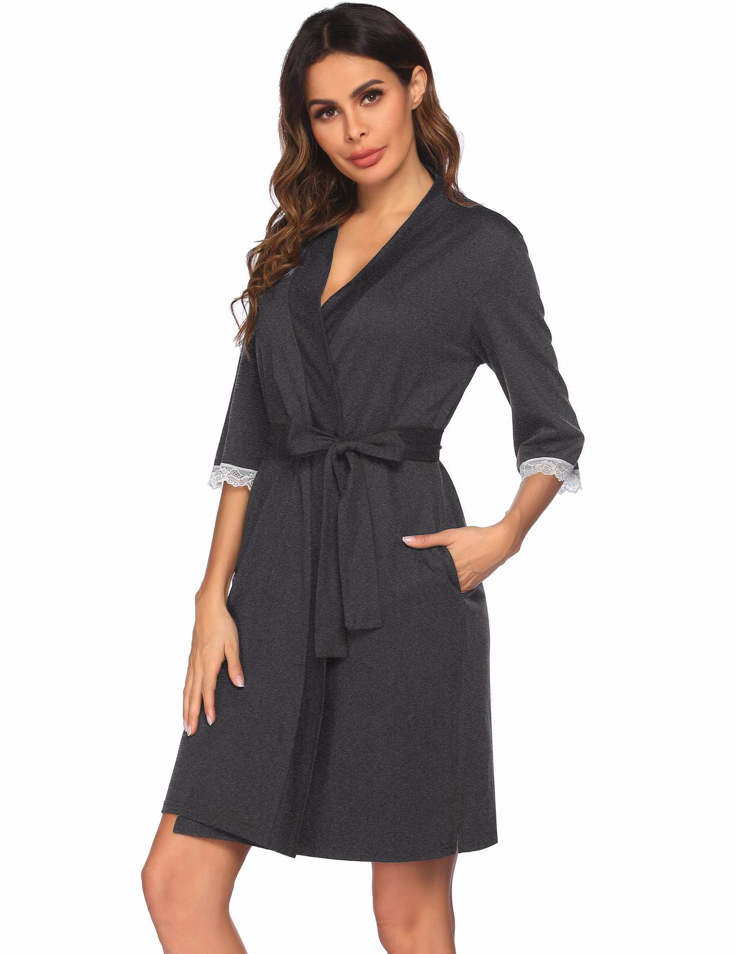 Spring and summer clothes, bathrobes, lace patchwork, 3/4 sleeves, short pajamas, women's_voghion.com