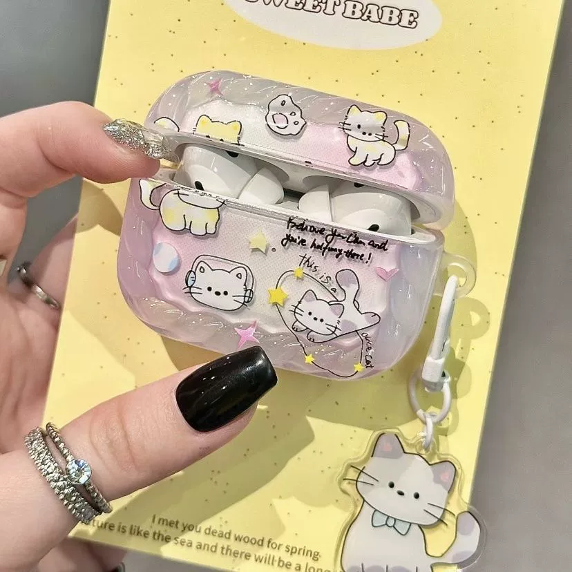 Ins мультяшный рисунок размытие, музыкальный котёнок, чехол для AirPods 4, чехол для наушников 2-го поколения, для девочки