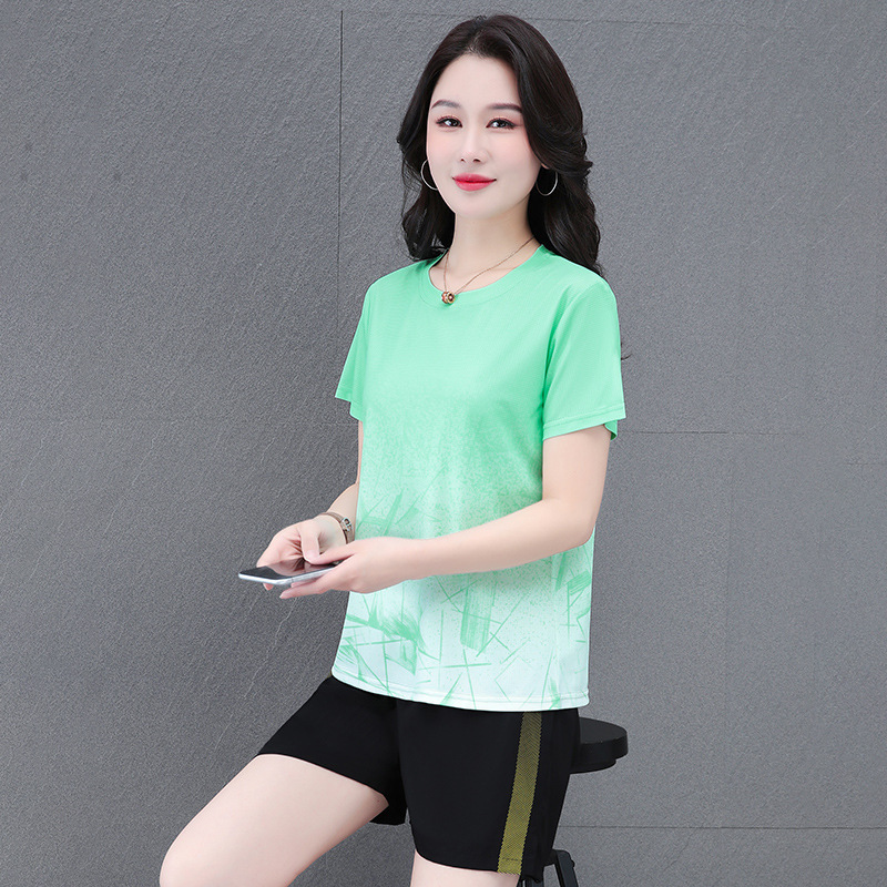 New 2025 Summer Quick-Drying Women's Sports Suit Women's New Casual Loose Casual Ice Silk Short-Sleeved Shorts Two Pieces