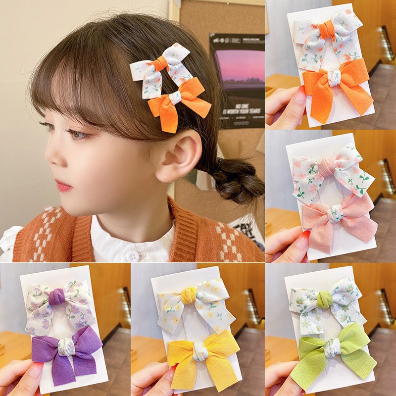 new children‘s cloth floral bow barrettes girl sweet side bang clip cute princess hair clip side clip