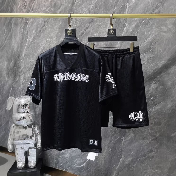 Cross-Border New Correct Version of Chrome Hearts Chrome T-Shirt Sanskrit Round Neck t Flower Arm Ice Hockey Suit