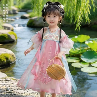 汉服女童2026新款古风连衣裙短袖唐装儿童六一古装裙子小女孩国风